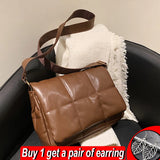 Embroidered Thread Shoulder Bag Soft Leather Messenger Flap Square Handbag