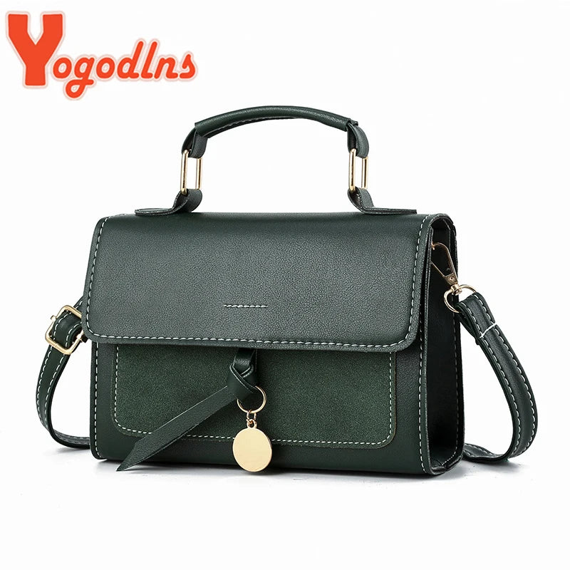 Metal Shoulder Bag Women PU Leather Crossbody Bag Handbag Vintage Large Capacity