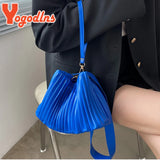 Pleated Bucket Bag Female PU Leather Crossbody Bag