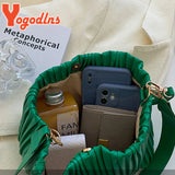 Pleated Bucket Bag Female PU Leather Crossbody Bag