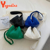 Pleated Bucket Bag Female PU Leather Crossbody Bag