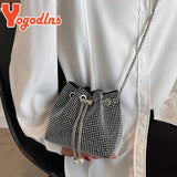 Rhinestones Shoulder Bag Women Drawstring Bucket Crossbody Bag