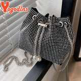 Rhinestones Shoulder Bag Women Drawstring Bucket Crossbody Bag