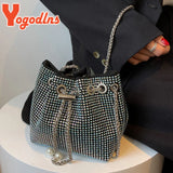 Rhinestones Shoulder Bag Women Drawstring Bucket Crossbody Bag
