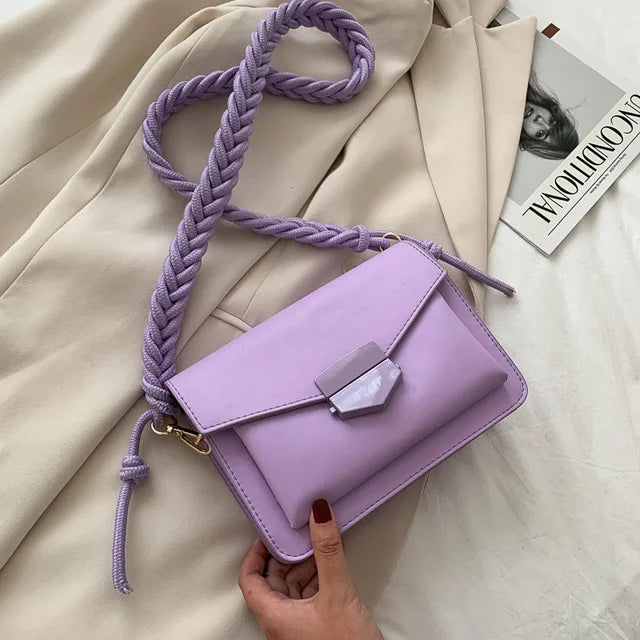 Braided Strap Women PU Leather Crossbody Bags Solid