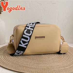 Women's PU Leather Shoulder Bag Wide Shoulder Strap Crossbody Bag