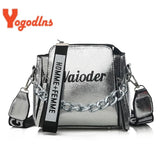 Tide Ladies Letter Handbags Wide Strap Chains Shoulder Bag Women Crossbody Bags
