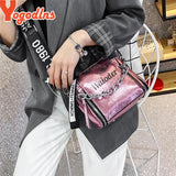 Tide Ladies Letter Handbags Wide Strap Chains Shoulder Bag Women Crossbody Bags