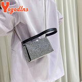 Bright Diamond Shoulder Bag Women PU Leather Pillow Bag Chains Messenger Handbag
