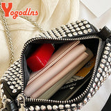 Bright Diamond Shoulder Bag Women PU Leather Pillow Bag Chains Messenger Handbag