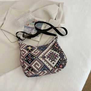 Geometric Pattern Shoulder Bag Large Capacity Canvas Handbag Totes Purse