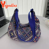 Geometric Pattern Shoulder Bag Large Capacity Canvas Handbag Totes Purse
