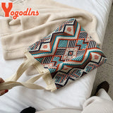 Geometric Patterns Shoulder Bag Knitting Tote Large Capacity Handbag