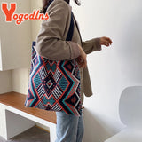 Geometric Patterns Shoulder Bag Knitting Tote Large Capacity Handbag
