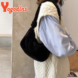 Heart Plush Shoulder Bag for Women Large Capacity Furry Handbag