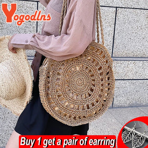 Woven Straw Shoulder Bag Large Capacity Beach Tote