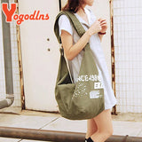 Letter Decors Canvas Shoulder Bag for Women Large Capacity Tote Bag