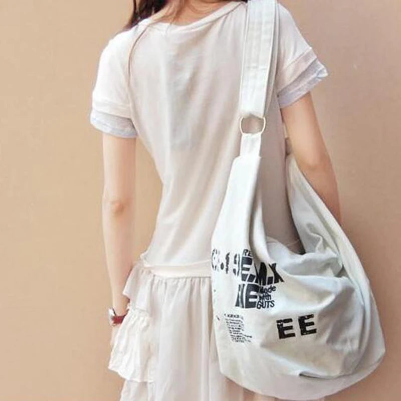 Letter Decors Canvas Shoulder Bag for Women Large Capacity Tote Bag