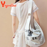 Letter Decors Canvas Shoulder Bag for Women Large Capacity Tote Bag