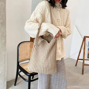 Literary Wool Shoulder Bag for Women Winter Hot Handbag Large Capacity