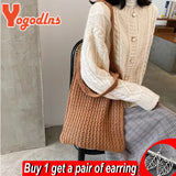 Literary Wool Shoulder Bag for Women Winter Hot Handbag Large Capacity