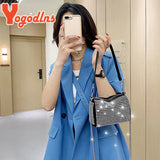 Bright Diamond Shoulder Bag Women PU Leather Crossbody Bag Chains Messenger