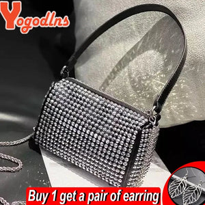 Bright Diamond Shoulder Bag Women PU Leather Crossbody Bag Chains Messenger