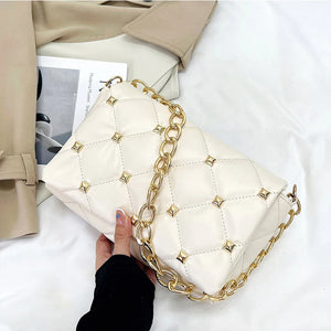 Diamond Shoulder Bag Chains Embroidery Handbag PU Leather Lady Purse