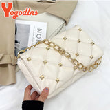 Diamond Shoulder Bag Chains Embroidery Handbag PU Leather Lady Purse