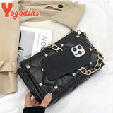 Diamond Shoulder Bag Chains Embroidery Handbag PU Leather Lady Purse