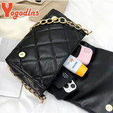 Diamond Shoulder Bag Chains Embroidery Handbag PU Leather Lady Purse