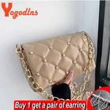 Diamond Shoulder Bag Chains Embroidery Handbag PU Leather Lady Purse