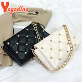 Diamond Shoulder Bag Chains Embroidery Handbag PU Leather Lady Purse