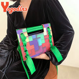 Patchwork Shoulder Bag For Women Scarf Handbag PU Leather Crossbody Bag