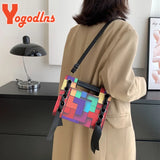 Patchwork Shoulder Bag For Women Scarf Handbag PU Leather Crossbody Bag