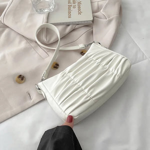 Pleated Shoulder Bag Women PU Leather Armpit Handbag Casual Lady Underarm Pouch