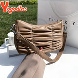 Pleated Shoulder Bag Women PU Leather Armpit Handbag Casual Lady Underarm Pouch