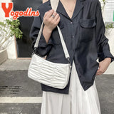 Pleated Shoulder Bag Women PU Leather Armpit Handbag Casual Lady Underarm Pouch