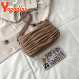 Pleated Shoulder Bag Women PU Leather Armpit Handbag Casual Lady Underarm Pouch
