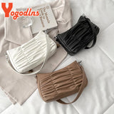 Pleated Shoulder Bag Women PU Leather Armpit Handbag Casual Lady Underarm Pouch