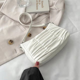 Pleated Shoulder Bag Women PU Leather Armpit Handbag Casual Lady Underarm Pouch