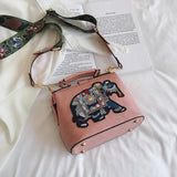 Vintage Embroidery Elephant Handbag PU Leather Shoulder Bag for Women