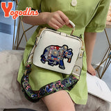 Vintage Embroidery Elephant Handbag PU Leather Shoulder Bag for Women
