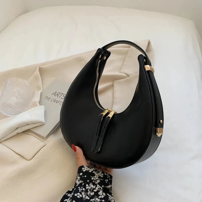 Women PU Leather Half-moon Shoulder Bag