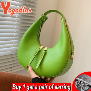 Women PU Leather Half-moon Shoulder Bag