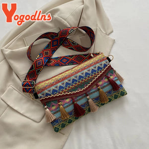 National Style Tassel Shoulder Bag Envelope Handbag Portable Totes