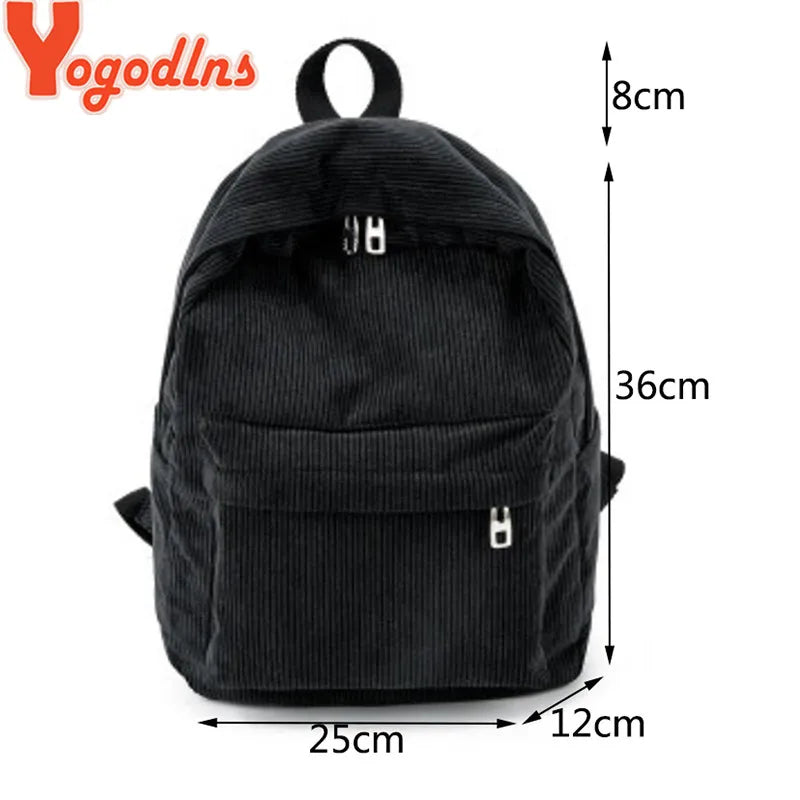 Corduroy Women Backpack Female Travel Bag Double Backpack
