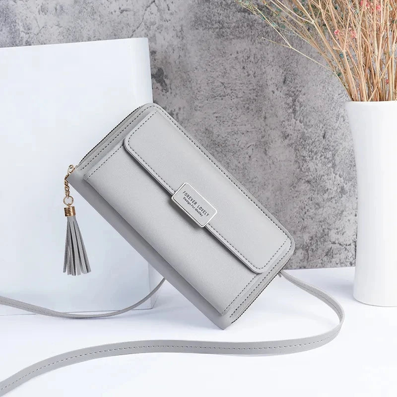 Women's PU Leather Long Wallet Flap Handbag Crossbody Bag