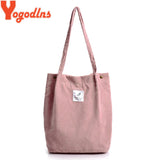 Corduroy Tote Shoulder Bag, High Capacity, Casual, Reusable Shopping Bag