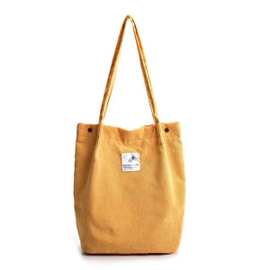 Corduroy Tote Shoulder Bag, High Capacity, Casual, Reusable Shopping Bag